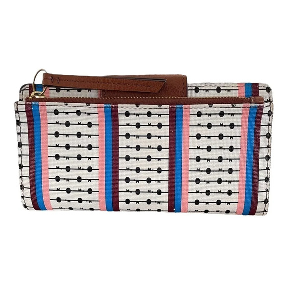 Fossil Women's Wallet Caroline Clutch ECRU Multi Stripe Zip - Picture 2 of 16